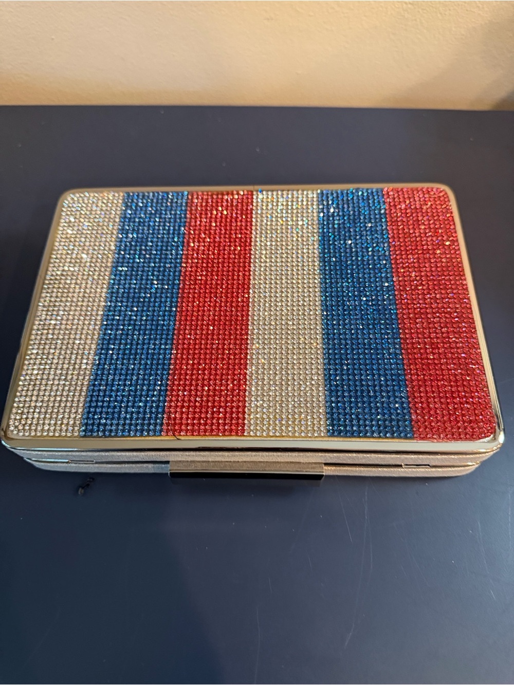 Alessia Patriotic Red Blue and Clear Striped Clutch or Handbag